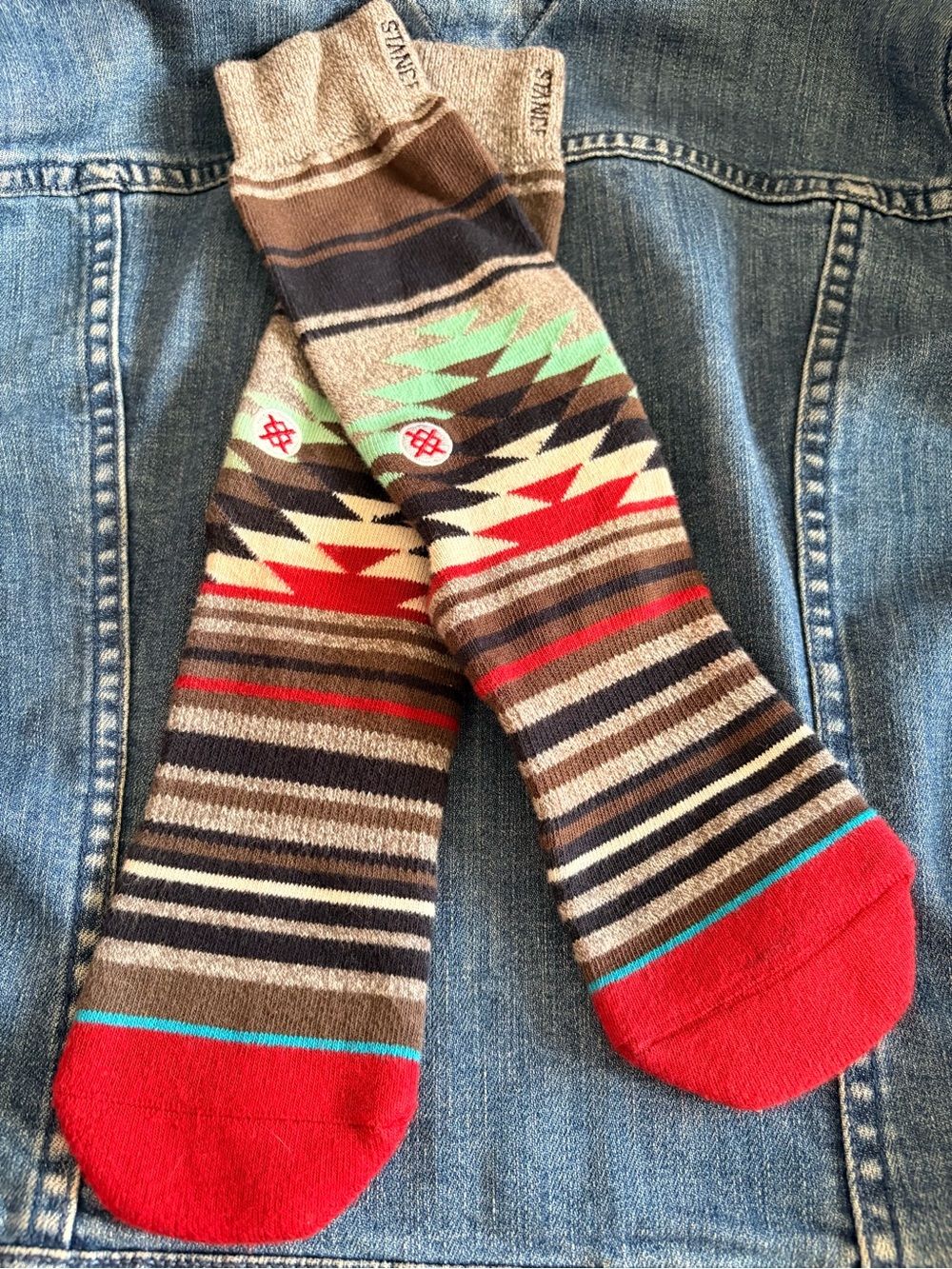 Stance Men's Brown Socks with Red Toe & Turquoise Accents